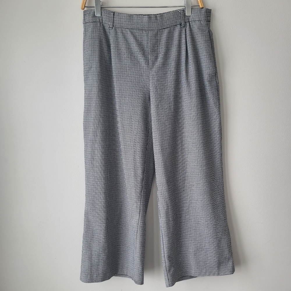 Zara Houndstooth Wide-Leg Cropped Pants